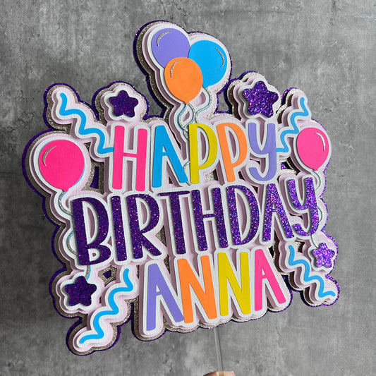 happy birthday cake topper featuring grape fusion glitter cardstock