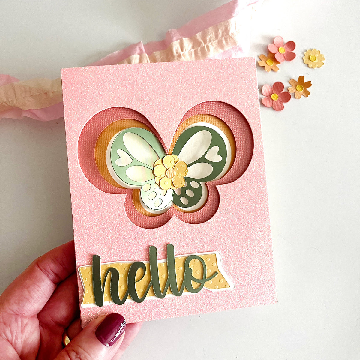 Handmade card featuring Sugary Pink Glitter Luxe