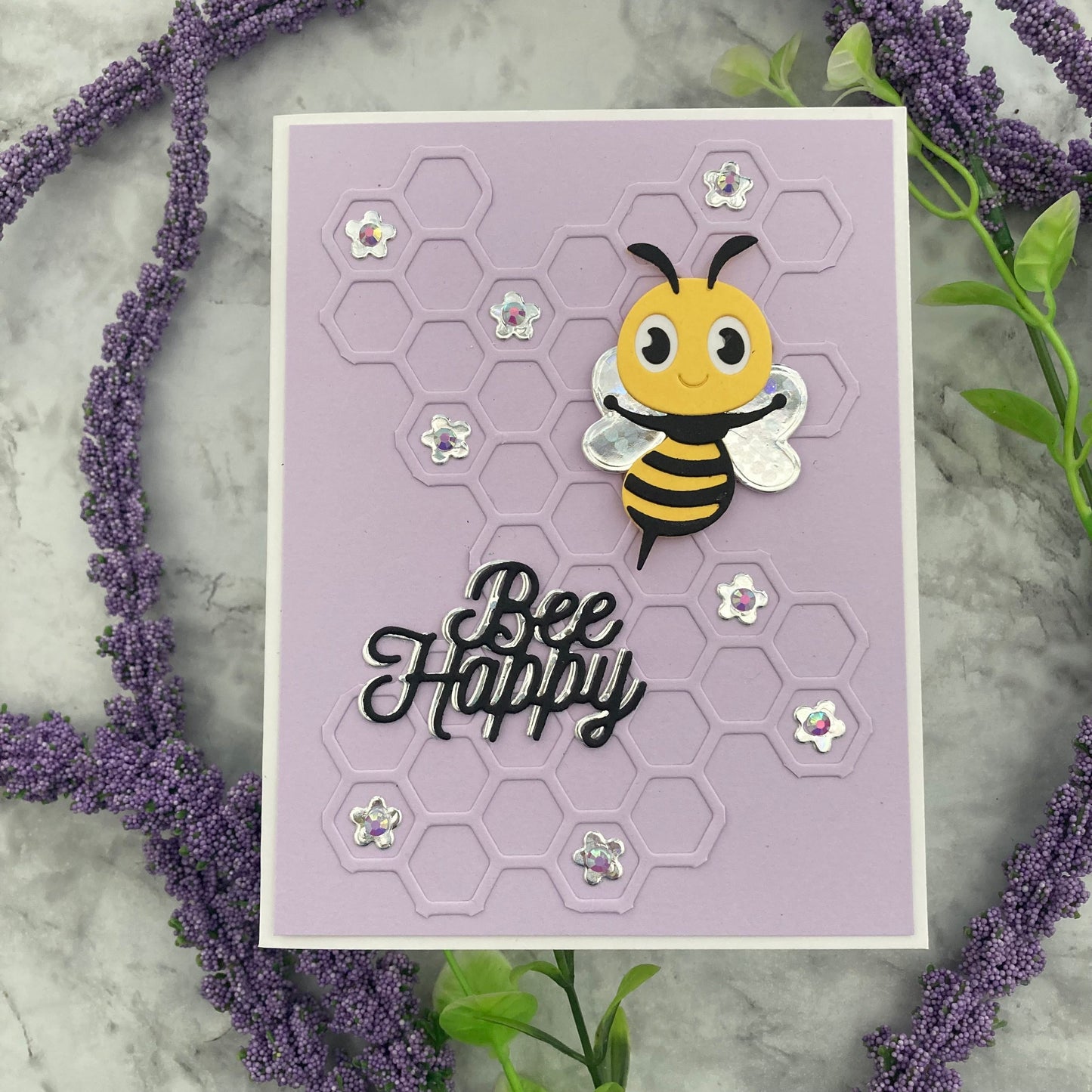 Handmade card featuring Encore light purple smooth cardstock and holographic cardstock