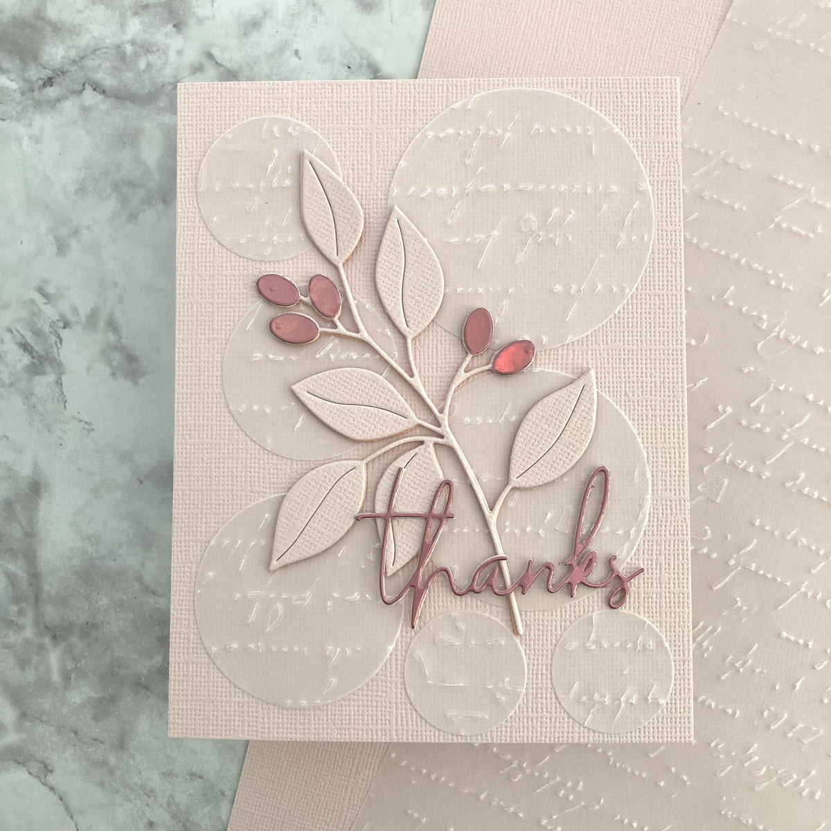 Script Embossed Vellum on a handmade card