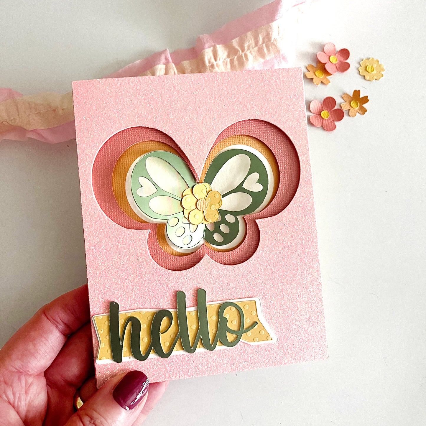 Handmade card featuring Sugary Pink Glitter Luxe