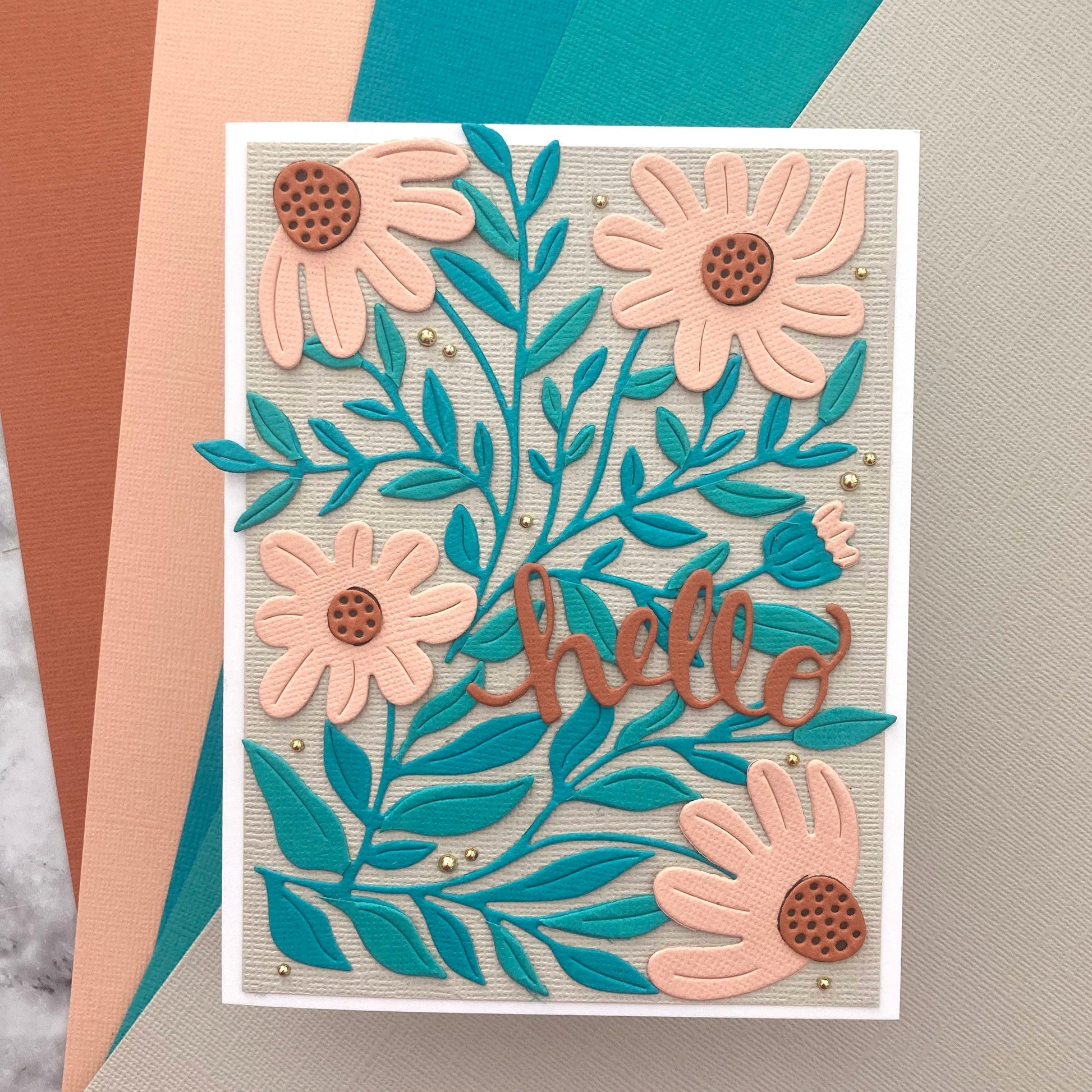Handmade card featuring die cut flowers from Encore Textured Cardstock