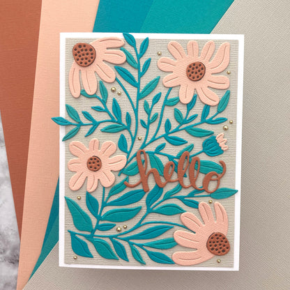 Handmade card featuring die cut flowers from Encore Textured Cardstock