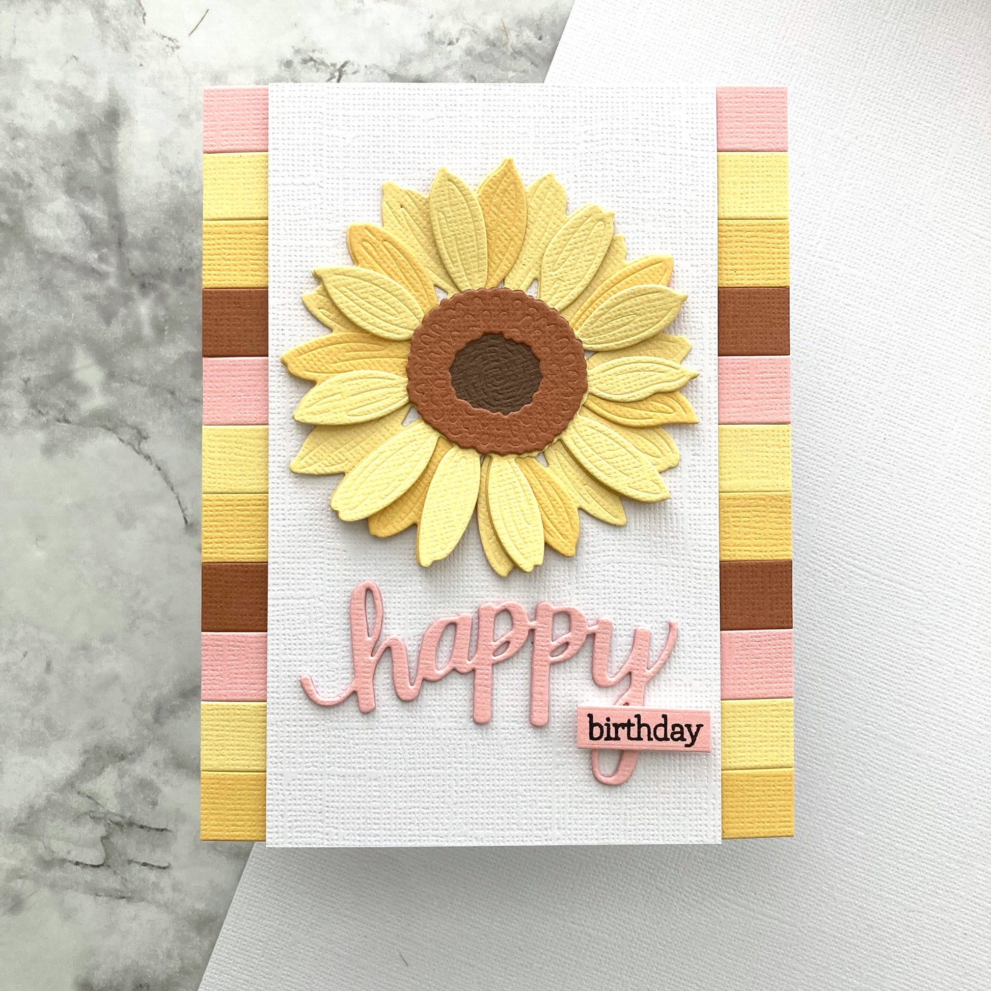 Handmade birthday card featuring a sunflower die cardstock craft