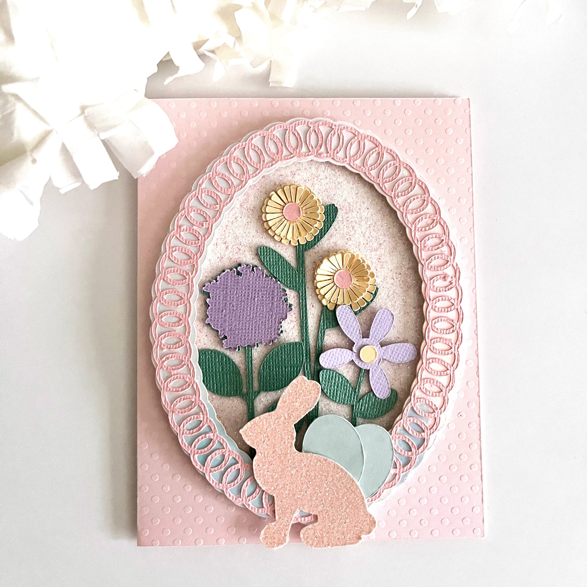 Handmade Easter card featuring Dotted Swiss Soft Shell and Encore glitter cardstock