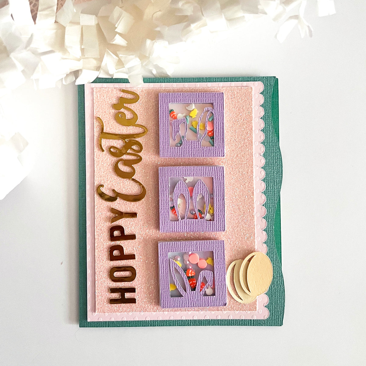 Handmade Easter Card featuring Encore Cardstock and Peach Glitter cardstock