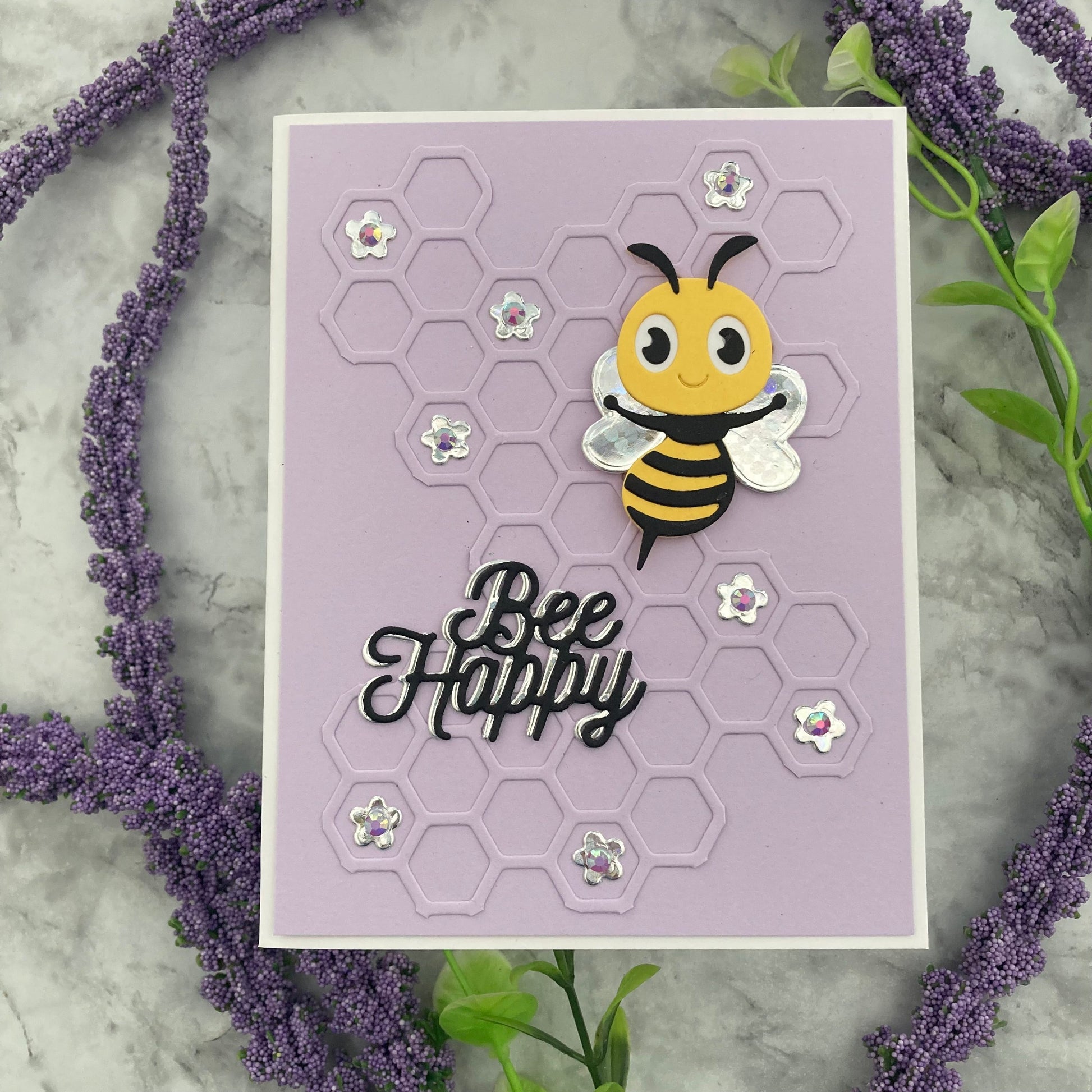 Handmade card featuring Encore light purple smooth cardstock and holographic cardstock