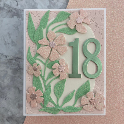Handmade Birthday card featuring Encore Frosted Peach Glitter Cardstock