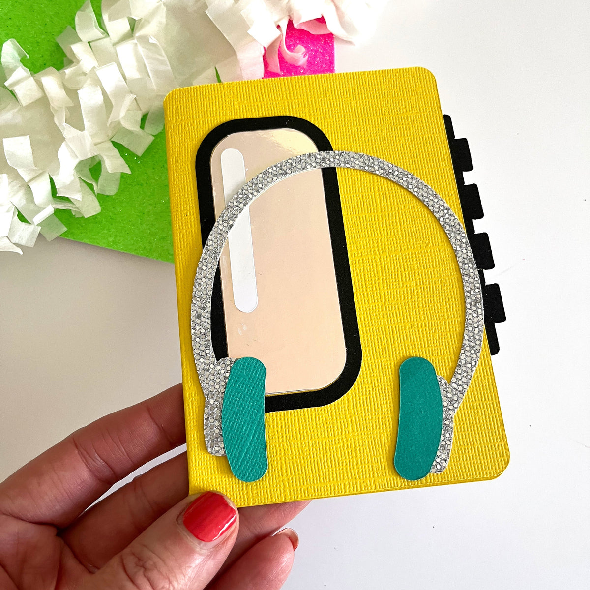 Shaped walkman card featuring Encore cardstock