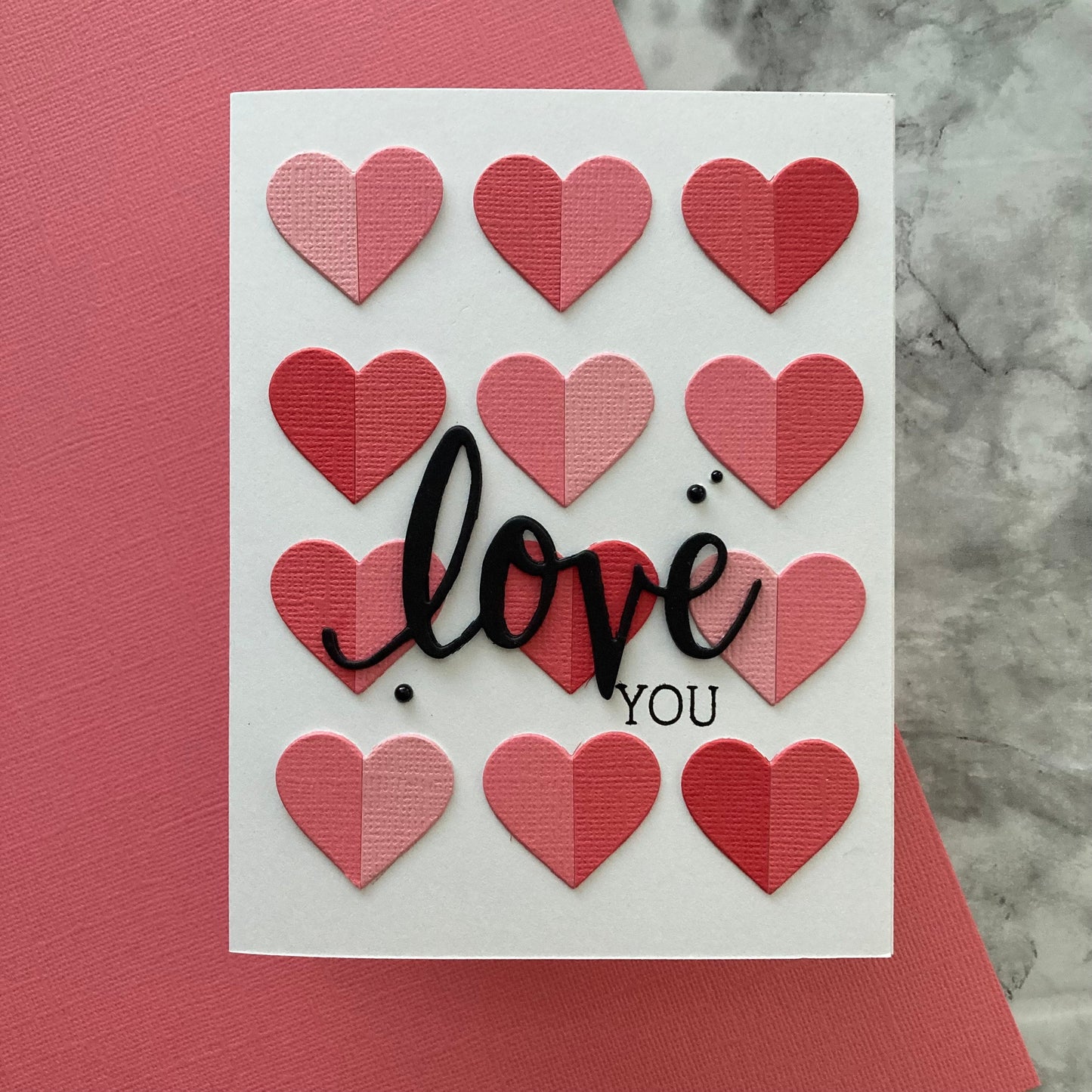 Handmade Valentine Card featuring Encore Textured Cardstock n Pink Grapefruit and Parfait - a salmon colored scrapbook paper. 