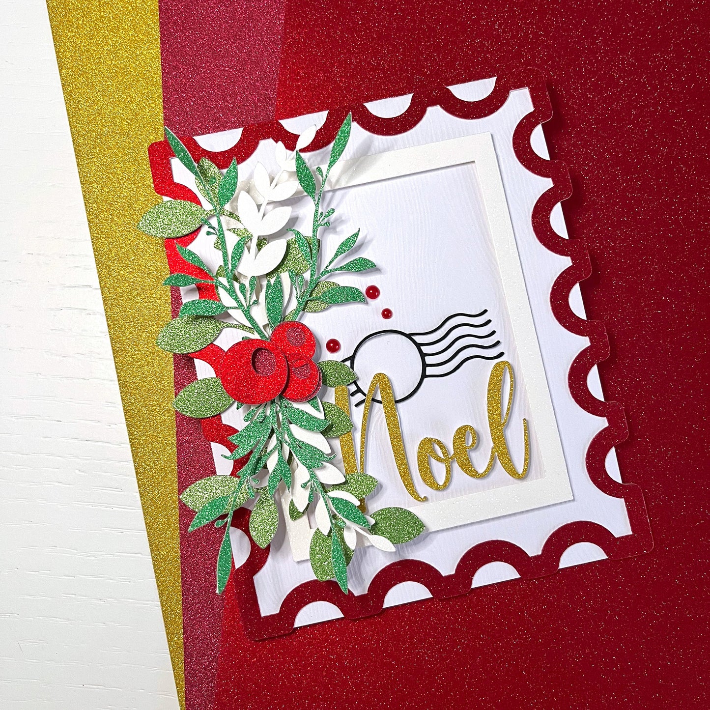 handmade card featuring encore wow metallic red glitter cardstock